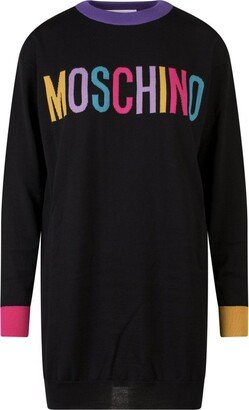 Logo-Printed Crewneck Jumper Dress