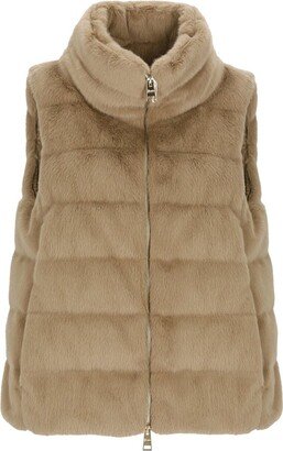 Faux-Fur Zipped Quilted Gilet-AB