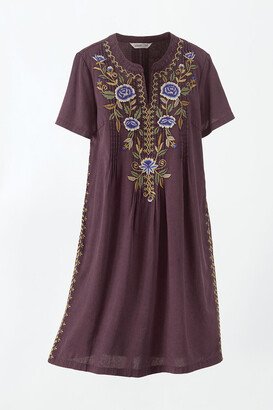 Women's Burst of Blooms Embroidered Linen Dress - Blackberry - 6P - Petite Size