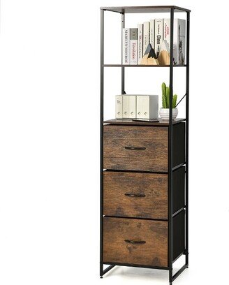 Vertical 3 Drawer Dresser w/ 3 Shelves Tall Storage Tower Chest Freestanding