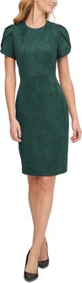 Petite Faux-Suede Tulip-Sleeve Sheath Dress