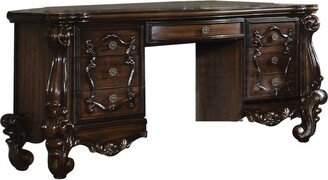 Wooden and Metal Vanity Desk with 7 Drawers In Cherry Oak