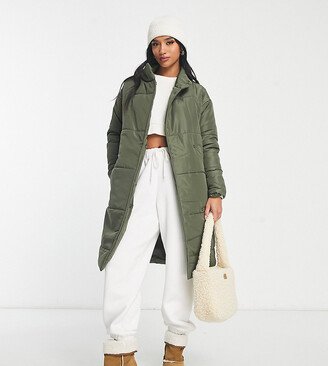 Violet Romance Petite longline maxi puffer coat in khaki