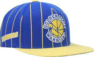 Men's Royal, Gold Golden State Warriors Hardwood Classics Pinstripe Snapback Hat - Royal, Gold