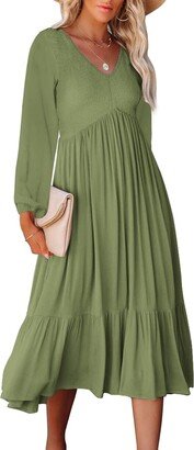 Zwurew Trendy Dresses for Women 2022 Casual Midi Dress Date Night Elegant Chiffon Green