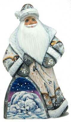 G.DeBrekht Woodcarved Hand Painted Polar Cubs Dancing Santa Figurine