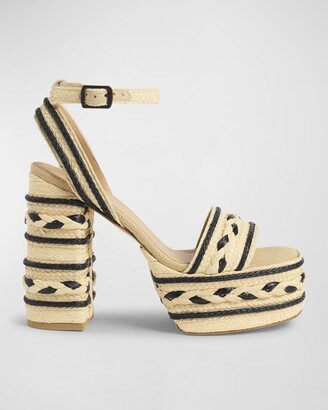 Flas Bicolor Raffia Platform Sandals