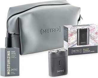 MetroMan 3-Piece Shave Lotion & Pilot Waterproof USB Electric Shaver Travel Set