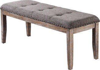 24/7 Shop at Home Clovis Transitional Button Tufted Fabric Upholstered Seat Bench with Nailhead Trim for Dining