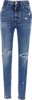 High-Waist Distressed Skinny-Cut Jeans