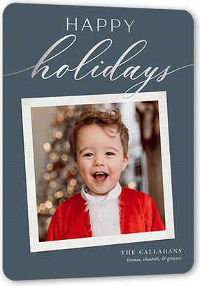 Holiday Cards: Traditional Festive Foil Holiday Card, Blue, Silver Foil, 6X8, Holiday, Matte, Signature Smooth Cardstock, Rounded