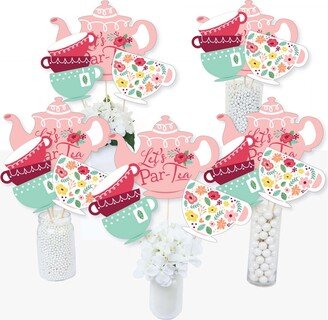 Big Dot Of Happiness Floral Let's Par-Tea-Garden Tea Party Centerpiece Sticks-Table Toppers-Set of 15