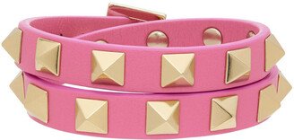 Pink Leather Rockstud Double Bracelet