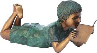 Bookworm Boy, Garden Reader Bronze Statue