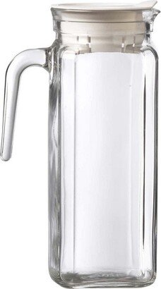 Amici Home Italian Igloo Quadra Medium Glass Pitcher, White Plastic Lid, Dishwasher Safe , 34-Ounce