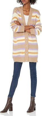 Women's Striped Long Cardigan (Havana Multi) Women's Sweater