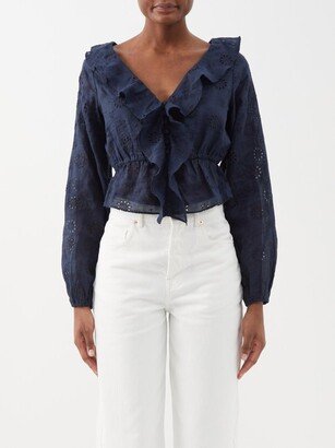 Broderie-anglaise Ruffled Ramie Blouse