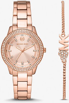 Mini Tibby Rose Gold-Tone Pavé Watch and Bracelet Gift Set