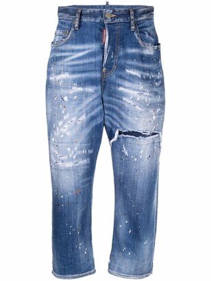 Paint-Splatter Cropped Jeans