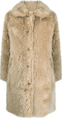 Spread-Collar Faux-Fur Coat