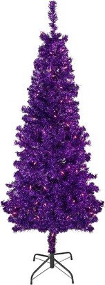 Northlight 6' Pre-Lit Purple Artificial Tinsel Christmas Tree, Clear Lights