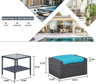 3 Piece Outdoor Ottomans with Glass Coffee Table