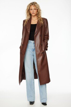 Military Faux Leather Trench Coat