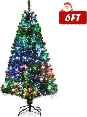 6ft Pre-lit Fiber Optic PVC Artificial Christmas Tree w/ 617 Branch Tips