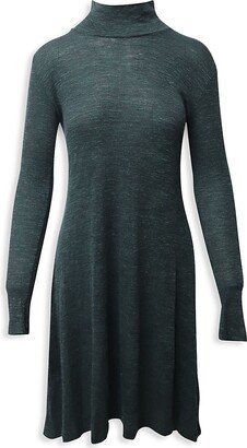 Turtleneck Knee-Length Dress In Green Polyamide