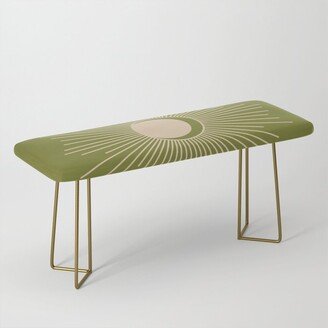 Sun and Moon - Minimalist Mid Mod Olive Green and Beige Design Benches