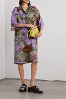 Floral-print Satin Shirt Dress - Purple