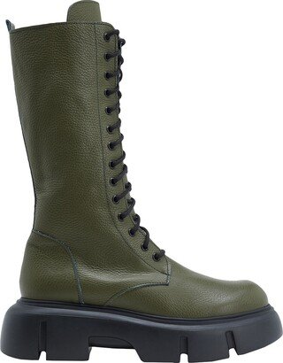 Leather High Combat Ankle Boots Boot Military Green