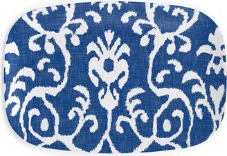 Serving Platters: Lucette Ikat - Navy Serving Platter, Blue