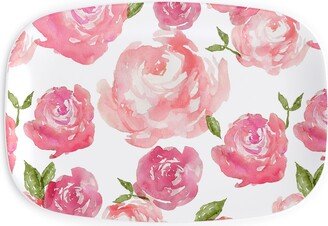 Serving Platters: Watercolor Floral Serving Platter, Pink