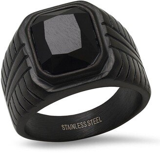 HMY JEWELRY Stainless Steel Black Stone Ring