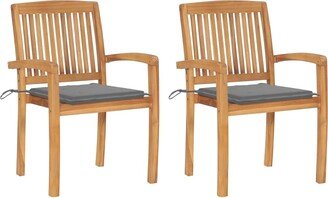 Patio Chairs 2 pcs with Gray Cushions Solid Teak Wood-AA