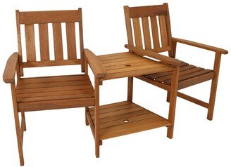 Sunnydaze Meranti Wood Jack-And-Jill Chairs With Attached Table