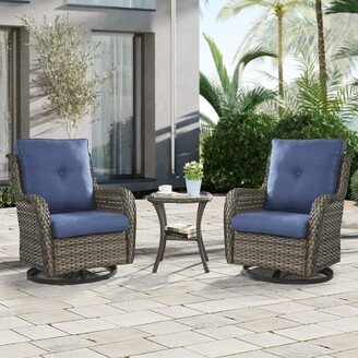 Gymojoy 3-Piece Rattan Wicker Rocking Swivel Chair Set with Table