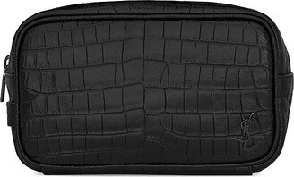 Tiny Cassandre Small Grooming Case in Crocodile-Embossed Matte Leather