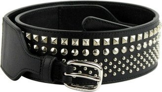 Women's Black Leather Studded Belt 388985 1000