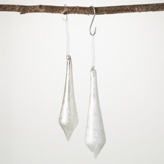 9.5H and 8.5H Sullivans Silver Textured Drop Ornaments; Silver Christmas Ornaments