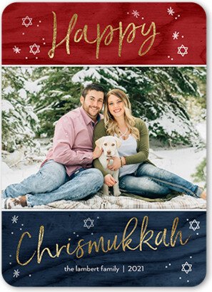 Hanukkah Cards: Rustic Chrismukkah Hanukkah Card, Blue, 5X7, Hanukkah, Signature Smooth Cardstock, Rounded