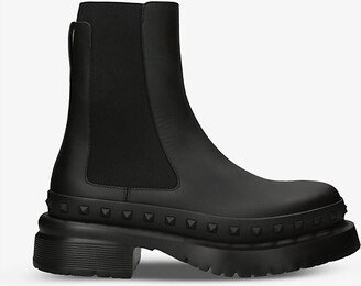 Mens Black Rockstud Leather Chelsea Boots