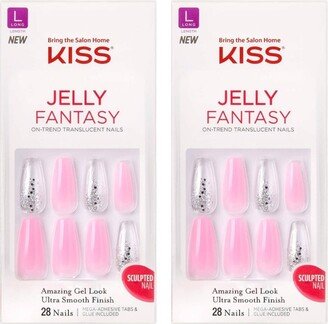 Kiss Nails Jelly Fantasy Fake Nails - Pink - 2pk - 56ct