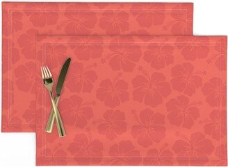 Hibiscus Placemats | Set Of 2 - Florals Coral Red By Sandra Hutter Designs Summer Large Beach Cloth Spoonflower