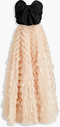 Strapless taffeta and ruffled tulle maxi dress