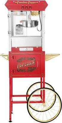 Great Northern Popcorn 8 oz. Pasadena Popcorn Machine- Kettle, Old Maids Drawer, Warming Tray and Scoop with Cart- Red