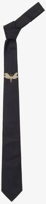 Men's Dragonfly Applique Tie In Black