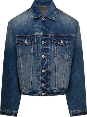 Blue Denim Jacket with Logo Patch and Contrasting Stitching in Cotton Denim Man