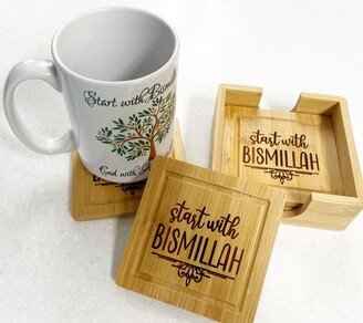 Beautiful Custom Wood Engraved Coasters, Start With Bismillah